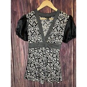 Y2K Vintage Rampage Babydoll Top S Small Black, White Groovy Blouse